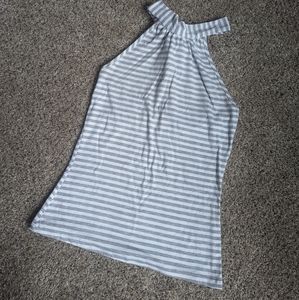 White and gray striped halter blouse